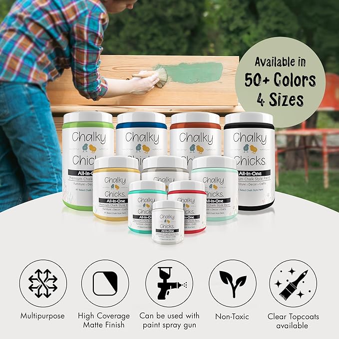 Chalky Chicks All-in-One Chalk Paint for Furniture or Cabinet -4Fl Oz-Matte Finish Mountain Green (Sage Green) for Metal, Wood Furniture Paint - No Sanding All-in-One for Home Decor & Crafts, USA Made