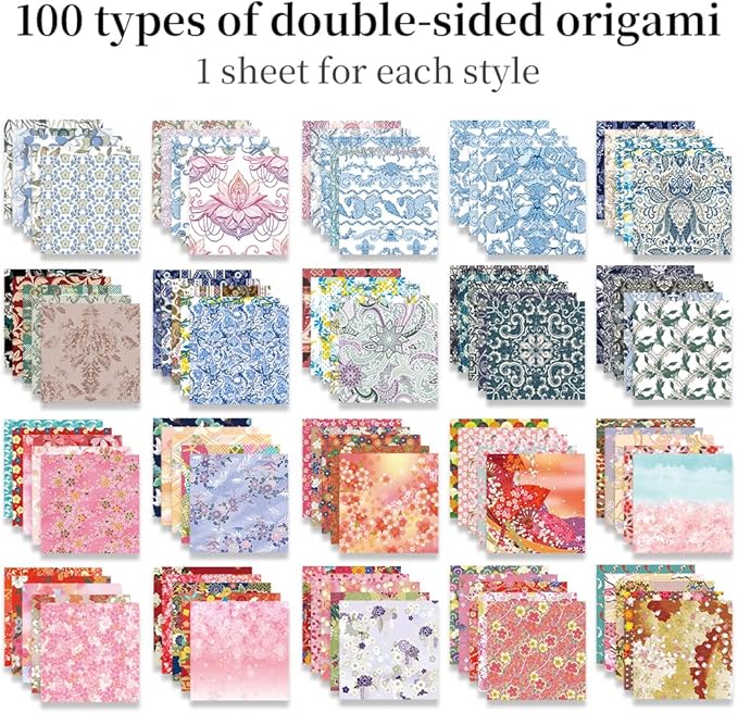 Origami Paper Kit Dobule Sided 100 Sheets 100 Colors 6 Inch Japanese Chiyo Square Easy Fold Arts Crafts DIY Handwork Origami Papers Beginner Sakuras Baroque