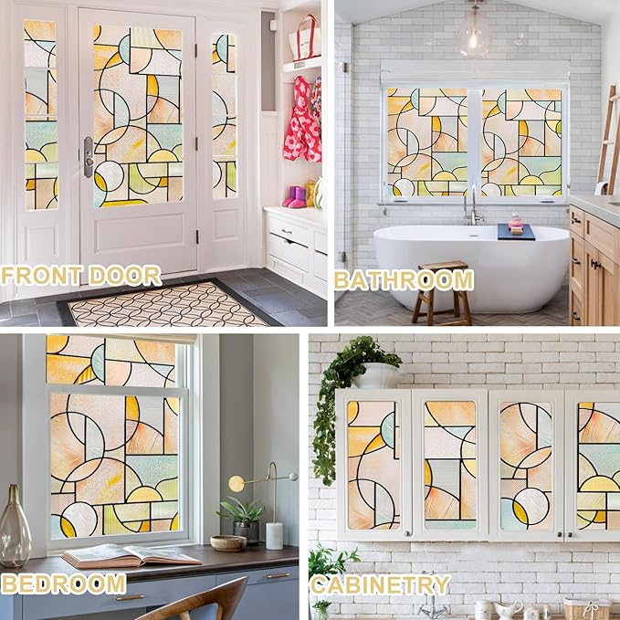 3D Stained Glass Window Privacy Film, Heat Control UV Blocking Static Cling Decorative Window Film for Bathroom,Front Door,Home Non Adhesive,23.6 x 35.4 inches Wilderness