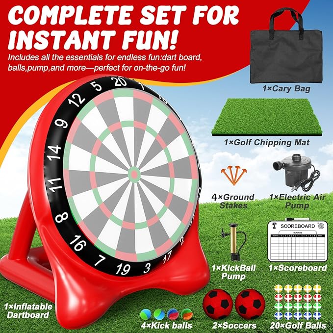 Inflatable Soccer Dart Board, Giant Kick Darts, Indoor Outdoor Lawn Yard Games for Kids Adults Family, Big Jumbo Carnival Games for Party | 6ft Golf Game Dart Boards with Pump Accessories