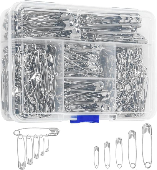 520 Pack Safety Pins, Assorted Size Bulk Silver Sewing Pins, Small & Large Heavy Duty Safety Pins for Clothes, Sewing, Art Crafts Supplies, Rust-Resistant Nickel Plated Steel