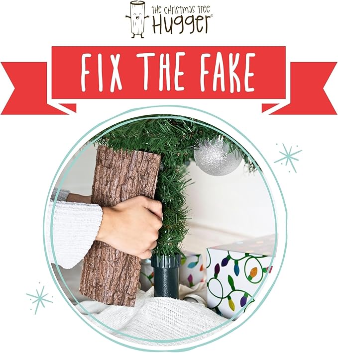 Realistic Faux Brown Bark Xmas Tree Skirt Hides Fake Pole, By Christmas Tree Hugger