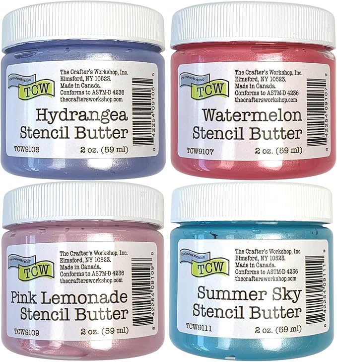 The Crafter's Workshop Stencil Butter - Blooms Acrylic Paint Set - Boutique Metallic Texture Paste for Art, Canvas, Journals, & Cards - 4 x 2oz Jars