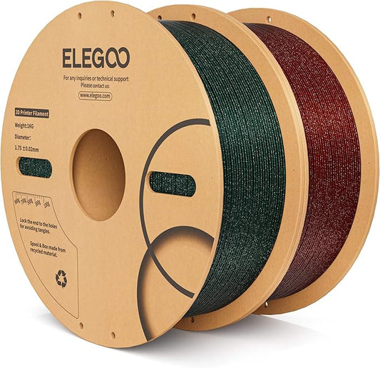 ELEGOO PLA Filament 1.75mm 2KG Sparkle Red & Green, Glitter Twinkling 3D Printer Filament Dimensional Accuracy +/- 0.02mm, 2pcs 1kg Spool(2.2lbs) Fits for Most FDM 3D Printers