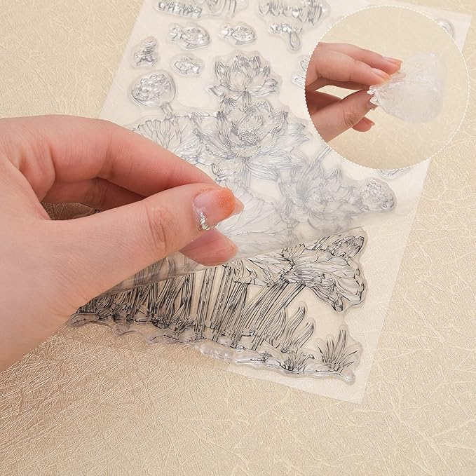 ORIGACH 9 Sheets Plants and Flowers Clear Stamps Silicone Transparent Stamps for Card Making Decoration and DIY Scrapbooking
