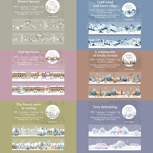 6 Rolls Winter PET Washi Tape,Nature Landscape Tape Stickers for Journaling Supplies,Scrapbooking,Junk Journal,Journaling,DIY Arts Crafts,Notebook,Phone Case,Cups(Winter)