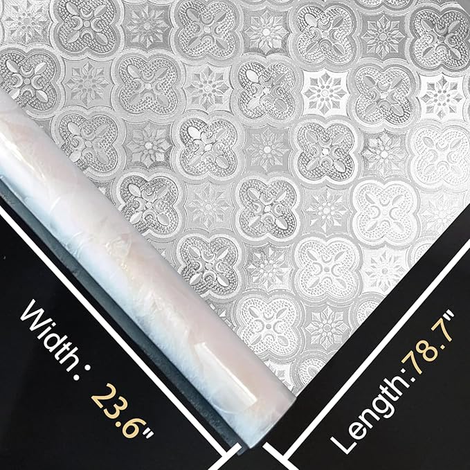 Window Privacy Film Decorative for Front Door, Bathroom Static Cling Stained Glass Sticker Opaque Heat Control UV Blocking Non-Adhesive for Home Windows 23.6 X 78.7 inches