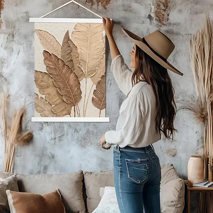 Artmag Magnetic Poster Hanger Frame, 22x34 22x28 22x30 Light Wood Wooden Magnet Canvas Artwork Print Poster Hangers Frames Hanging Kit (White, 22")