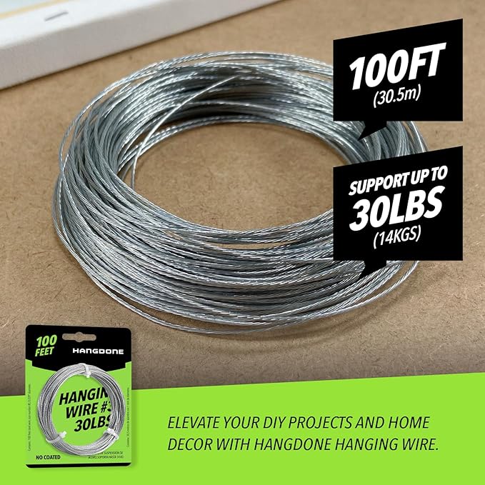 Picture Hanging Wire #3 30lbs 100-Feet, Flexible Steel Wire 18 Gauge for Hang Up Frame/Painting and Mirror