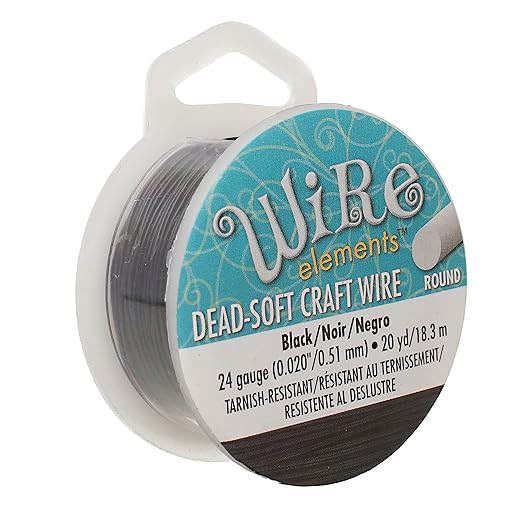 The Beadsmith Wire Elements Craft Wire – Tarnish Resistant, Soft Temper, Round, Black Color – 0.51mm, 24 Gauge, 20 Yard Spool – Jewelry Making, Wire Wrapping, Floral, & Other DIY Crafts