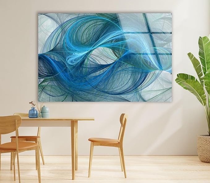 My Photostation.com 48Wx32H'' Blue Energy Abstract Wall Art – Fluid Motion Glass PrintTempered Glass Printing Wall Decor Large Wall Art Wall Hangings