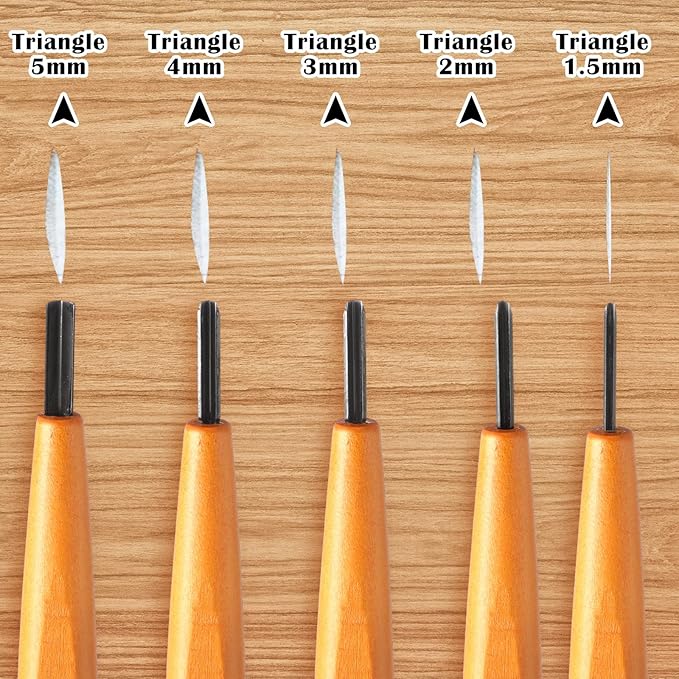 WILLBOND 5 Pcs Linocut Carving Tools Set - Triangular Linoleum & Wood Carving Knife Chisel V Shaped Tools for Linocut Printmaking & Woodcarving (1.5mm, 2mm, 3mm, 4mm, 5mm)