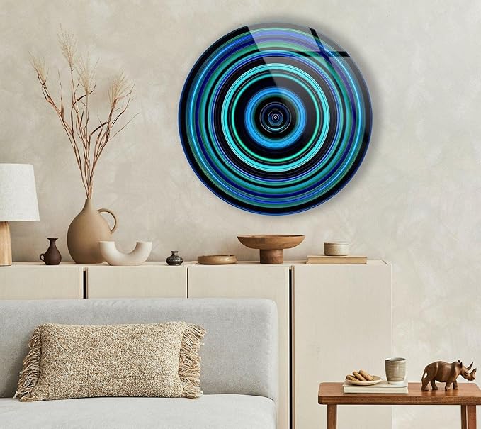 My Photostation.com 20''(50cm) Diameter Blue and Green Round Glass Wall Art Tempered Glass Printing Wall Decor Large Wall Art Wall Hangings