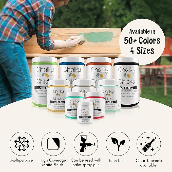 Chalky Chicks All-in-One Chalk Paint for Furniture or Cabinet - 32 Fl Oz - Matte Finish Aged Burlap White for Metal, Wood Furniture Paint - No Sanding All-in-One for Home Decor & Crafts, USA Made