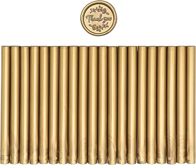 SWANGSA 20 Pieces Glue Gun Sealing Wax Sticks Antique Gold for Wax Seal Stamp, Great for Wedding Invitations, Cards, Envelopes, Wine Packages, Gift Wrapping (Antique Gold)