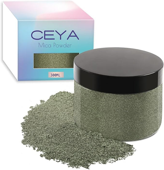 Ceya Mica Powder, 5.3oz/ 150g Olive Green Pearlescent Effect Colorant Pigment Powder for Epoxy Resin, Tumblers, Slime Bath Bomb, Soap Dye, Slime, Candle, Resin Crafting, Paint, Jewelry, Nail Polish