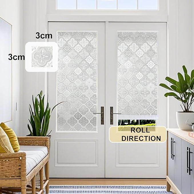 Window Privacy Film Decorative for Front Door, Bathroom Static Cling Stained Glass Sticker Opaque Heat Control UV Blocking Non-Adhesive for Home Windows 35.4 X 78.7 inches