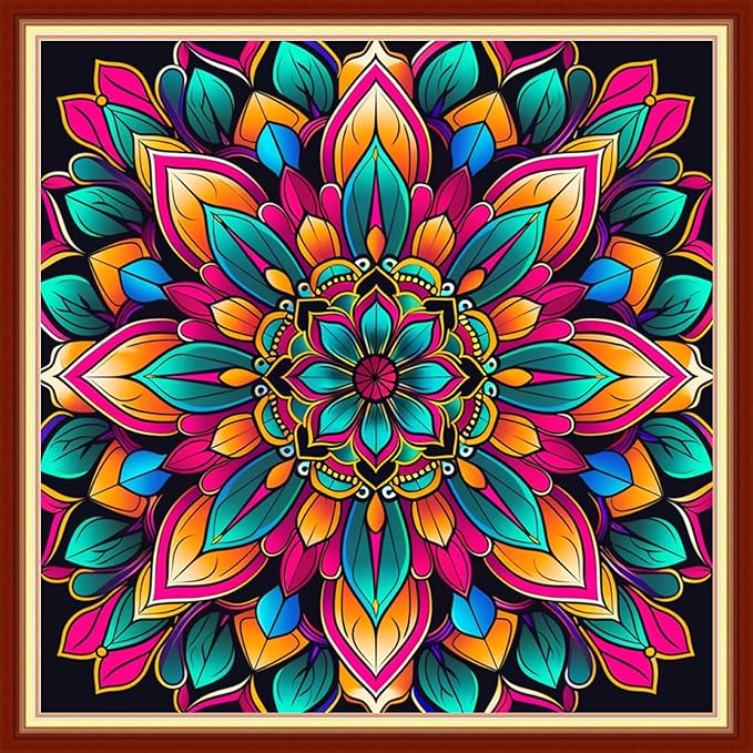 Dimensean Stamped Cross Stitch Kits Full Range of Embroidery Patterns Starter Kits for Beginners Adult or Kids DIY Cross Stitches Needlepoint Kits 11CT-Magic Mandala 18x18 inch