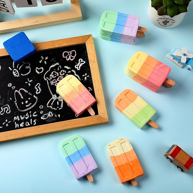 48 Pcs Ice Cream Sidewalk Chalk Set Multicolor Party Favors Bulk Washable Safe Outdoor Chalk for Kids Adults Fun Summer Playground Outdoor Activities Painting on Chalkboard Blackboard