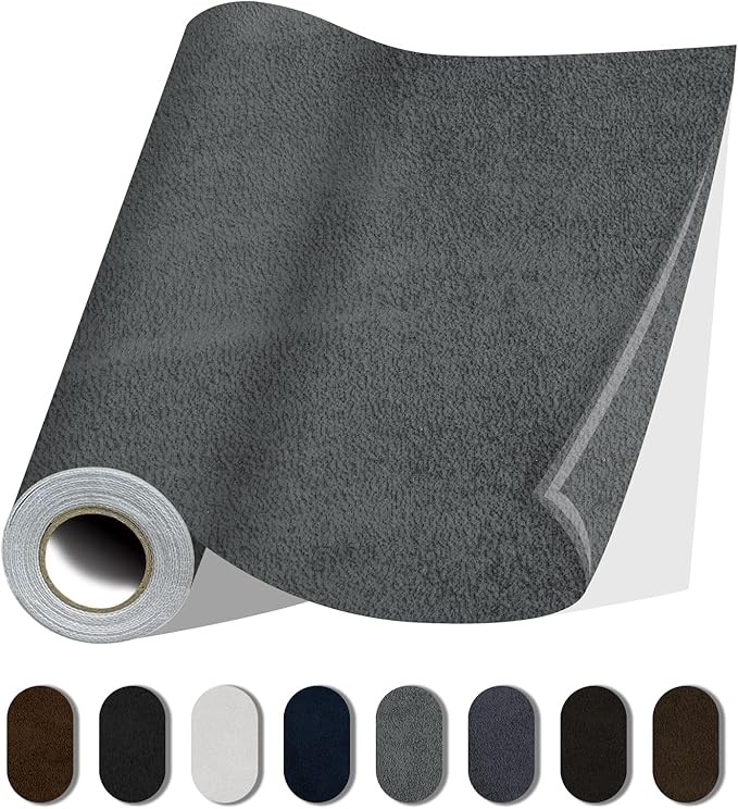 Fabric Repair Patches, 17X158 Inch Self-Adhesive Suede Patches Tape Durable, DIY Large Fabric Repair for Sofa, Couches, Furniture, Chair, Clothing （17X158 Inch, Grey）