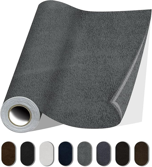 Fabric Repair Patches, 17X158 Inch Self-Adhesive Suede Patches Tape Durable, DIY Large Fabric Repair for Sofa, Couches, Furniture, Chair, Clothing （17X158 Inch, Grey）
