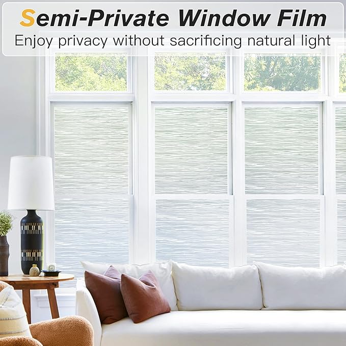 Haton Window Privacy Film, Frosted Glass Privacy Window Clings, Sun Blocking Frosting Opaque Coverings, Static Cling Removable Decorative Stickers for Home Door, Non-Adhesive 29.5" x 118.1"