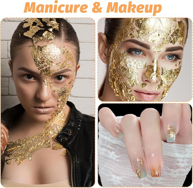 100 Pcs 5.5" X 5.5" Gold Leaf Sheets for Art Foil Paper, Gold & Silver Foils Sheets, Foil Paper Art Foils Sheet for Resin Gilding Crafting Nails Furniture Home Decor with Tweezer & Brush