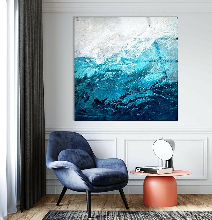 My Photostation.com 60WX40H'' Blue Waves Abstract Glass Wall ArtTempered Glass Printing Wall Decor Large Wall Art Wall Hangings