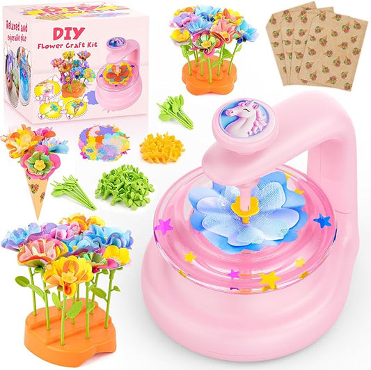 cosone Crafts Kits for Kids Ages 4-8, DIY Fabric Flower Bouquet Kit for 5 6 7 8 Year Girls Unicorn Flower Press Toys Educational Toy Preschool Birthday Gifts for Girls Handmade Activity Set - Pink