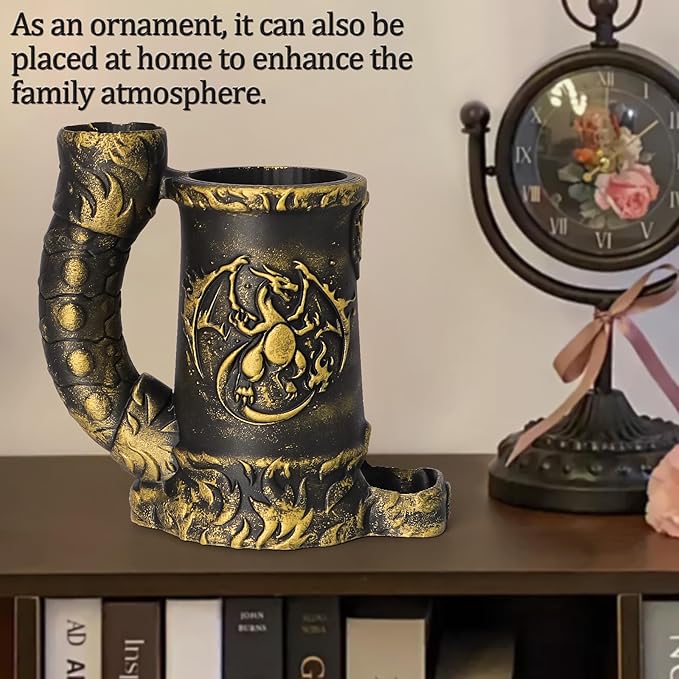 Mug Dice Tower - Dice Rolling Tower,(7PCS D20 Dice Set Included) for DND Gift and Dungeons and Dragon, Tabletop Games, Drink Holder, Tavern Style Board Game Roller (Gold)