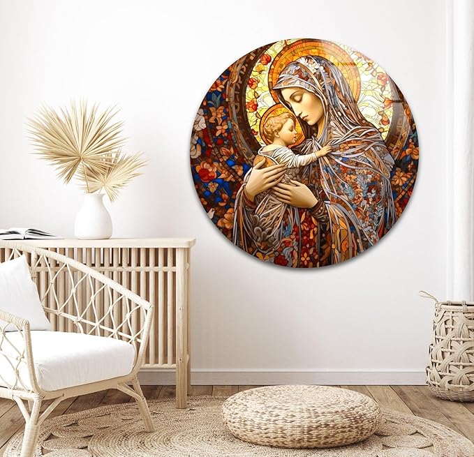 My Photostation.com 30Wx35.5H'' Jesus and Virgin Mary Glass Wall Art Tempered Glass Printing Wall Decor Large Wall Art Wall Hangings