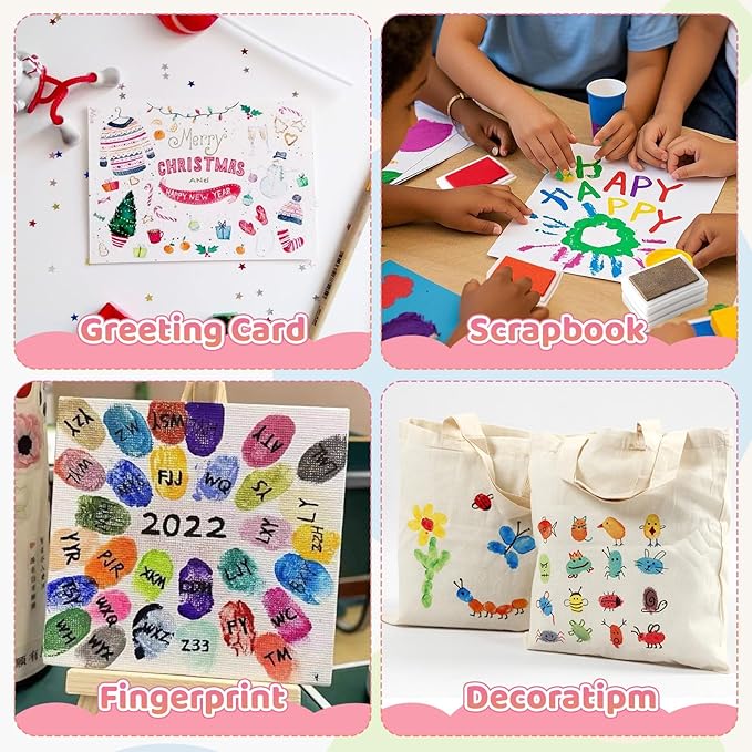HAFFUZI Washable Stamp Pads for Kids, Ink Pads for Rubber Stamps, 8 Color Non-Toxic Craft Ink for Paper Fabric Wood, Journaling Scrapbooking Handprint Art