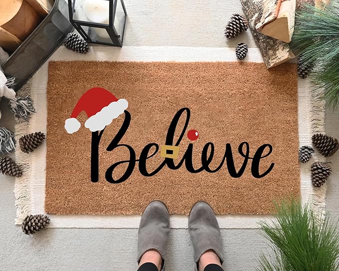 Merry Christmas Stencils for Crafts Reusable Christmas Stencils for Door Mats Believe Holiday Stencil for Painting on Wood Fabrics Porch Hanger Decor