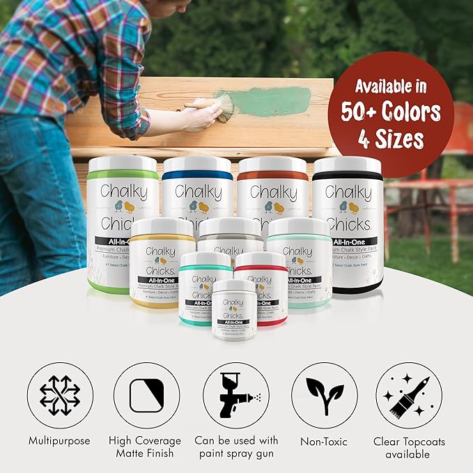 Chalky Chicks All-in-One Chalk Paint for Furniture or Cabinet - 4 Fl Oz - Matte Finish Poison Apple (Dark Red) for Metal, Wood Furniture Paint - No Sanding All-in-One for Home Decor & Crafts, USA Made