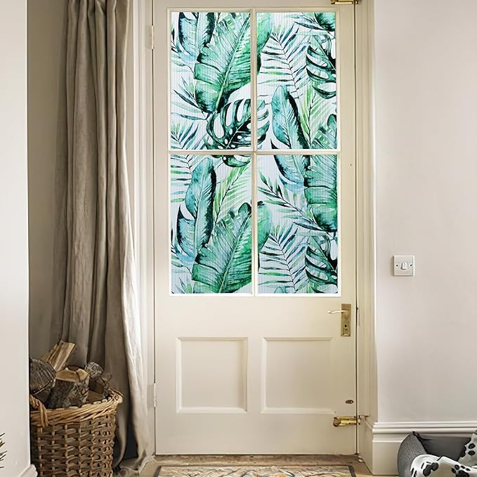 DKTIE Nature Pattern Rainbow Window Film Decorative Stained Glass Window Film Static Cling Films Easy Apply Removable Comes with Tools (U560-Reeded Glass, 17.7" x 78.7")