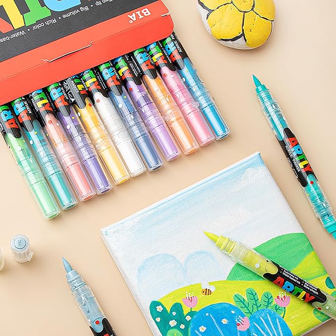 48 Colors Paint Markers, Dual-Color Acrylic Pens with Brush Tips, Double Tipped for Rocks & Art Supplies (24Pcs/48Colors)
