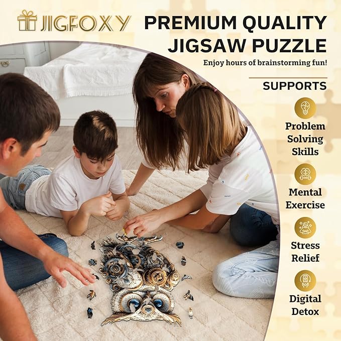 Jigfoxy Wooden Puzzles for Adults, Mechanical Owl Wood Puzzles Adult, Unique Animal Shape Wooden Jigsaw Puzzles for Adults, Birthday Gifts for Puzzle Lovers, Family(S-8.5 * 5.8in-80pcs)