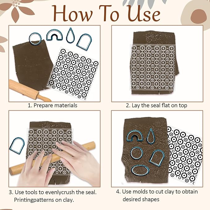 CHGCRAFT 4 Pcs Looped Circles Polymer Clay Texture Sheets Artistic Dots Silicone Texture Stamp Circular Style Modeling Pattern Pad Sheets for Jewelry and Earrings Tools, 5.5x5.5 inch