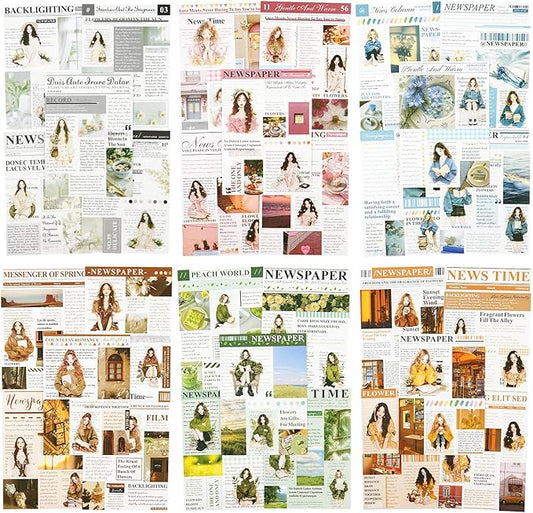 6Pcs Girl Sticker Book Set, Pre-Cut Scrapbook Kits for Journal Supplies DIY Crafting Planner, with Organizer