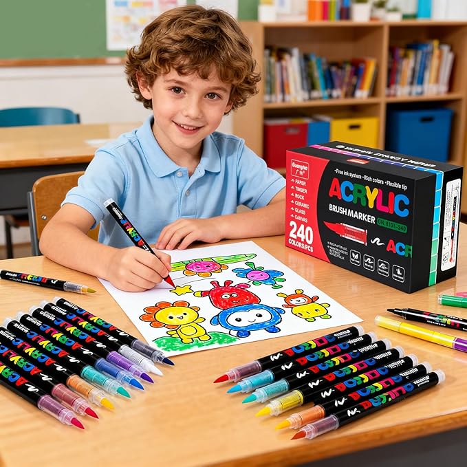 Acrylic Paint Markers Pens, 36 Vivid Colors Acrylic Markers Set,Direct Liquid Type, Stackable Color, Odorless Soft Head，Markers for School，Tooli Art ，Fabric & Creative Crafts (36)