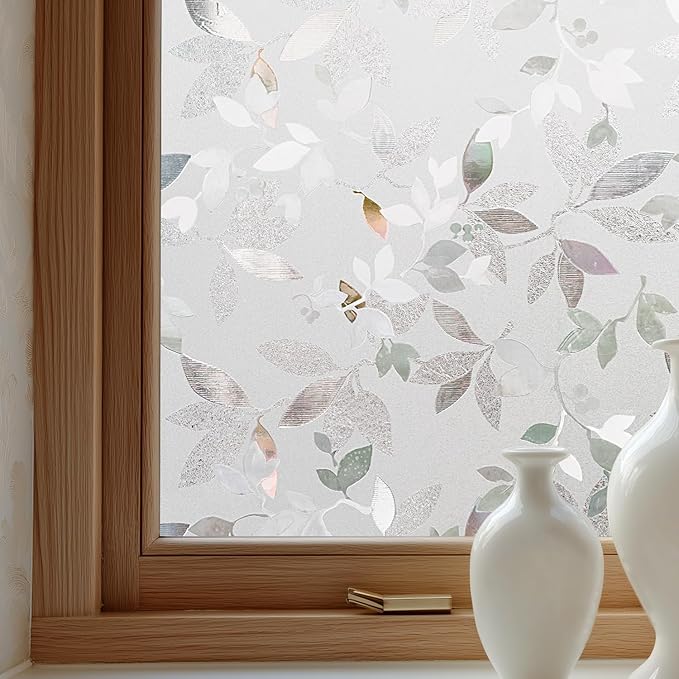 Window Privacy Film Decorative for Front Door, Bathroom Static Cling Stained Glass Sticker Opaque Heat Control UV Blocking Non-Adhesive for Home Windows 23.6 x 78.7 inches Magnolia