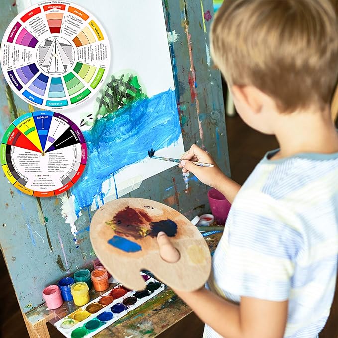Outus 2 Pcs Color Wheel, Paint Mixing Learning Guide Art Teaching Tool Color Wheels for Makeup Blending Board Chart Mixed Guide Mix Colours(5.5 Inch/ 14 cm)