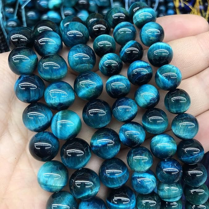 120PCS 6mm Blue Tiger Eye Gemstone Loose Beads Natural Round Loose Stone Beads for Jewelry Making DIY Bracelet Necklace Earrings 2 Strand 32"