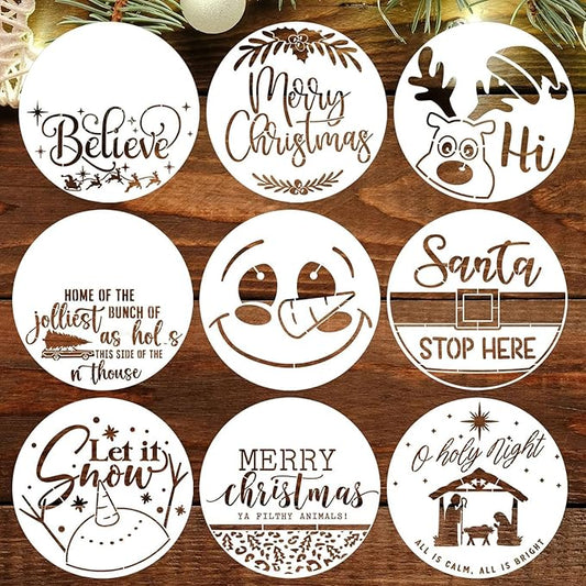 Christmas Stencil for Painting on Wood 12" Merry Christmas Doormat Stencils for Crafts Reusable Holiday Stencil Drawing Templates for Door Hanger Porch Wreath Decor