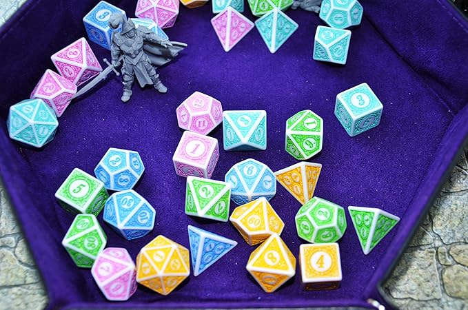 SmartDealsPro Retro Polyhedral Dice Sets with Pouches for D&D DND RPG MTG Dungeon and Dragons Table Board Roll Playing Games D4 D6 D8 D10 D% D12 D20