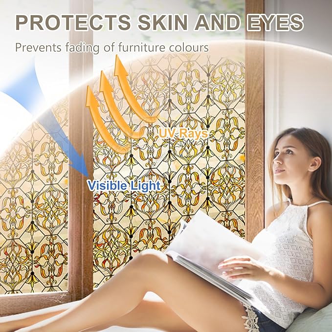 3D Stained Glass Window Privacy Film, Heat Control UV Blocking Static Cling Decorative Window Film for Bathroom,Front Door,Home Non Adhesive,GiltGaze 23.6 x 35.4 inches