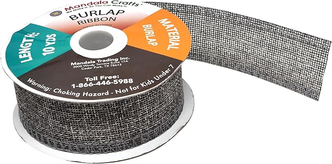 Mandala Crafts Gray Burlap Ribbon 1.5 Inches Wide Jute Ribbons for Crafts - 20 Yds Roll Rustic Burlap Wrap Trim Ribbons for Wreaths Bows Wedding Party Decoration