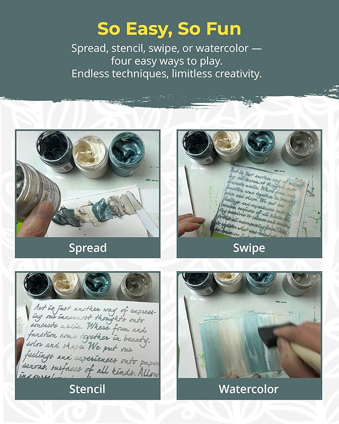 The Crafter's Workshop Stencil Butter - Beach House Acrylic Paint Set - Boutique Metallic Texture Paste for Art, Canvas, Journals, & Cards - 4 x 2oz Jars