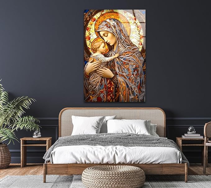 My Photostation.com 24Wx30H'' Jesus and Virgin Mary Glass Wall Art Tempered Glass Printing Wall Decor Large Wall Art Wall Hangings