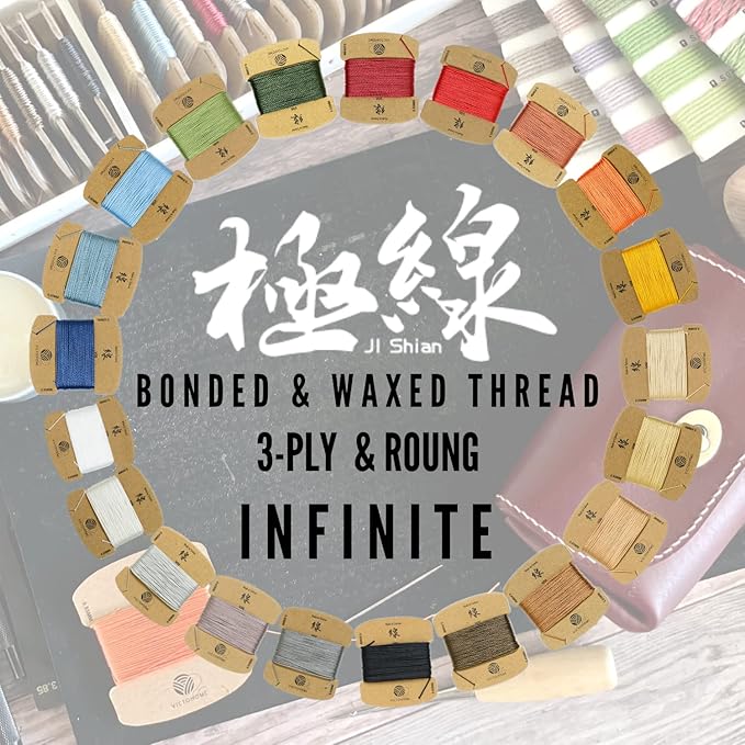 3-Ply Round Waxed Thread, 12 Colors, 252 Yards - Hand Sewing, All Leather Projects/Upholstery Thread, Macrame/Bracelet (0.55 mm, 21yd/Each)